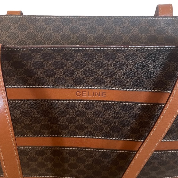 Celine | Authentic Brown Horizontal Stripe Triomphe Large Shopping Tote - Picture 9 of 15